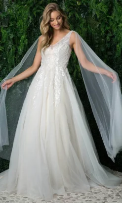 Nox Anabel JE947 - V Neck Bridal Gown With Shoulder Sash -Hot Sale WEDDING Store nox anabel je947 v neck bridal gown with shoulder sash wedding dresses 32148068368467