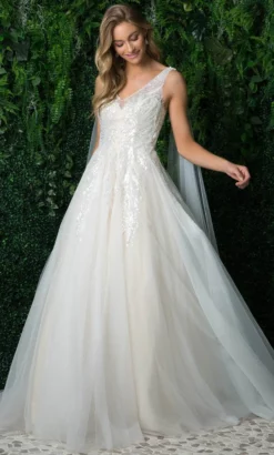 Nox Anabel JE947 - V Neck Bridal Gown With Shoulder Sash -Hot Sale WEDDING Store nox anabel je947 v neck bridal gown with shoulder sash wedding dresses 32148068401235