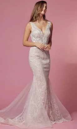 Nox Anabel JW909 - Lace Scalloped V-neck Wedding Dress