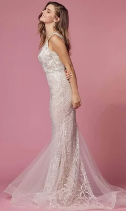 Nox Anabel JW909 - Lace Scalloped V-neck Wedding Dress -Hot Sale WEDDING Store nox anabel jw909 lace scalloped v neck wedding dress wedding dresses 30920064565331
