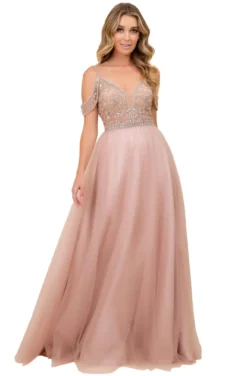Nox Anabel - L342 Bejeweled Bodice Cold Shoulder Long Gown -Hot Sale WEDDING Store nox anabel l342 bejeweled bodice cold shoulder long gown bridesmaid dresses 4 tan 28201247604819