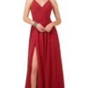 Nox Anabel - R275 Plunging V-neck A-line Dress With Slit