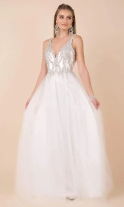 Nox Anabel - R283 Embellished Plunging V-neck A-line Gown