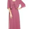 Nox Anabel - Ruched Square Neck Dress With Matching Jacket 5099 - 1 Pc Rose Wood In Size 3XL Available