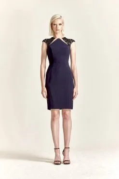 Park 108 - M220 Beaded Foliage-Ornate Cap Sleeve Sheath Dress