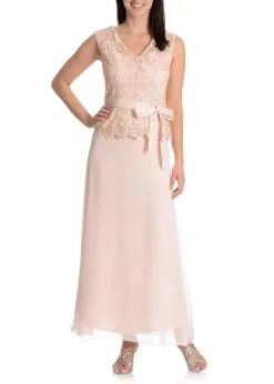 Patra - Lace Embellished Bow Evening Dress 13654 - 1 Pc Peach In Size 8 Available