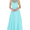 Poly USA - 7454 Sleeveless Rhinestone Lace Bodice Chiffon Gown