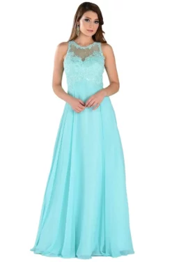 Poly USA - 7454 Sleeveless Rhinestone Lace Bodice Chiffon Gown