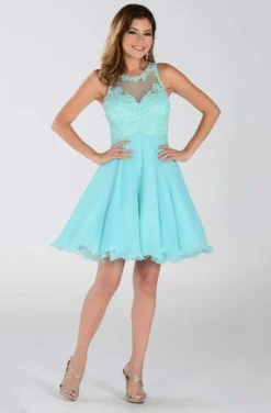 Poly USA - 7456 Sleeveless Beaded Lace Bodice Chiffon Cocktail Dress