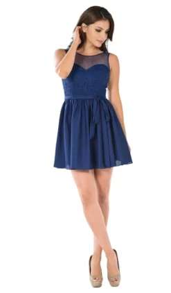 Poly USA - 7500 Beaded Lace Illusion Scoop A-line Dress