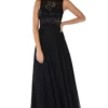 Poly USA - 7868 Sheer Lace Illusion Midriff A-Line Dress