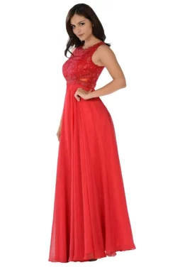 Poly USA - 7868 Sheer Lace Illusion Midriff A-Line Dress -Hot Sale WEDDING Store poly usa 7868 sheer lace illusion midriff a line dress bridesmaid dresses xs red 13425931157587