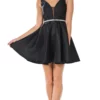 Poly USA - 7894 Sleeveless Deep V-Neck Mikado A-Line Cocktail Dress