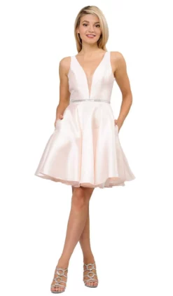 Poly USA - 7894 Sleeveless Deep V-Neck Mikado A-Line Cocktail Dress -Hot Sale WEDDING Store poly usa 7894 sleeveless deep v neck mikado a line cocktail dress bridesmaid dresses xs l champ 35 6097061675065