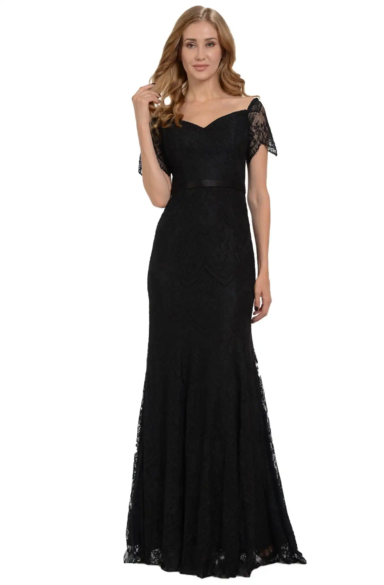 Poly USA - 8030 Half Sleeve Off Shoulder Lace Trumpet Dress 1 Poly USA - 8030 Half Sleeve Off Shoulder Lace Trumpet Dress