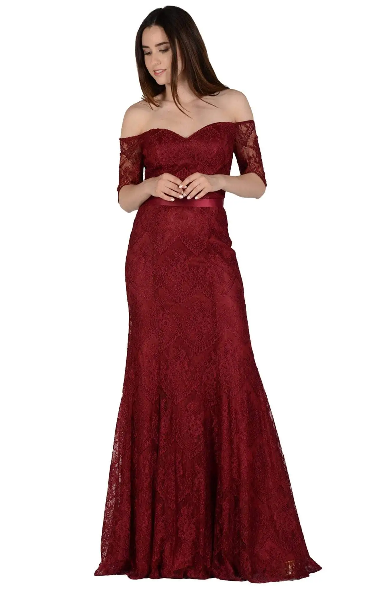Poly USA - 8030 Half Sleeve Off Shoulder Lace Trumpet Dress 3 Poly USA - 8030 Half Sleeve Off Shoulder Lace Trumpet Dress - Image 3