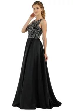 Poly USA - 8082 Beaded Bodice Racerback Cutout Satin Gown