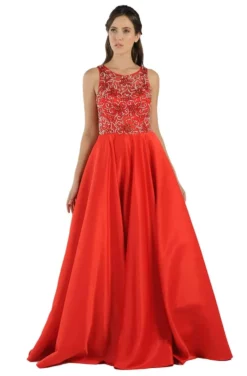 Poly USA - 8082 Beaded Bodice Racerback Cutout Satin Gown -Hot Sale WEDDING Store poly usa 8082 beaded bodice racerback cutout satin gown bridesmaid dresses xs red 13420090654803