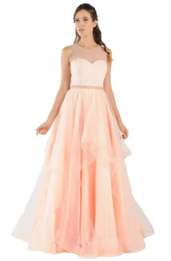 Poly USA - 8134 Illusion Embellished Waist Layered Long Dress