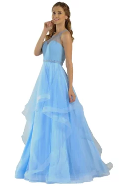 Poly USA - 8134 Illusion Embellished Waist Layered Long Dress -Hot Sale WEDDING Store poly usa 8134 illusion embellished waist layered long dress bridesmaid dresses xs ice blue 13426506498131
