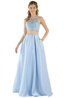 Poly USA - 8210 Two-Piece Jeweled Halter A-Line Dress