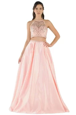 Poly USA - 8210 Two-Piece Jeweled Halter A-Line Dress -Hot Sale WEDDING Store poly usa 8210 two piece jeweled halter a line dress bridesmaid dresses xs blush 13428017725523