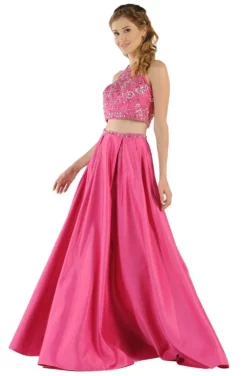 Poly USA - 8210 Two-Piece Jeweled Halter A-Line Dress -Hot Sale WEDDING Store poly usa 8210 two piece jeweled halter a line dress bridesmaid dresses xs hot pink 13428017791059