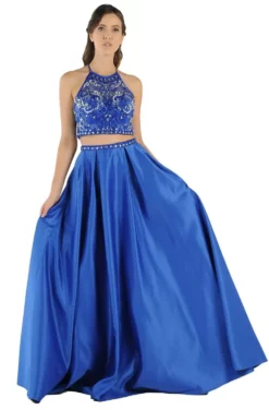 Poly USA - 8210 Two-Piece Jeweled Halter A-Line Dress -Hot Sale WEDDING Store poly usa 8210 two piece jeweled halter a line dress bridesmaid dresses xs royal 13428017758291