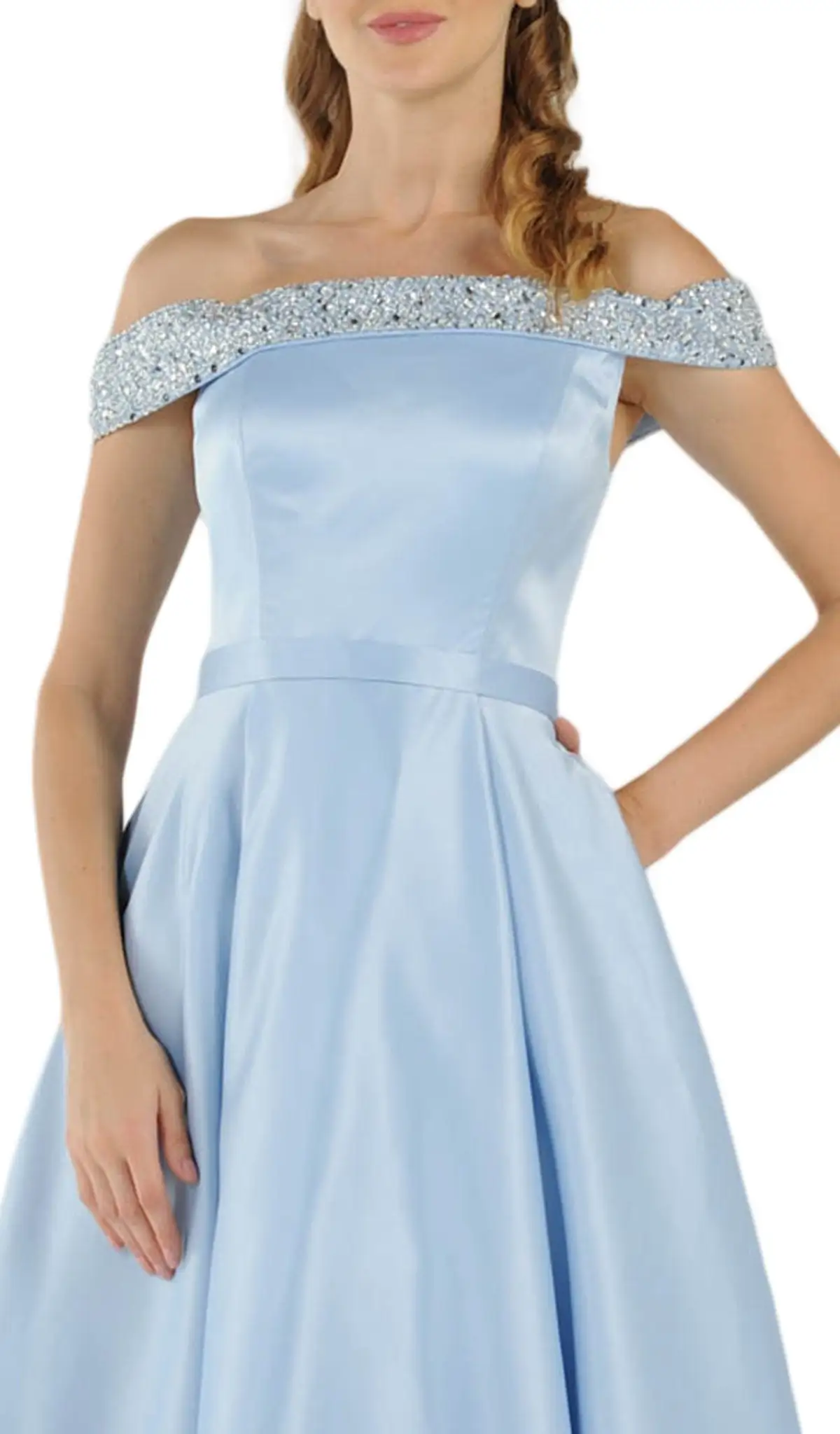 Poly USA - 8242 Bejeweled Off Shoulder Satin A-Line Gown 2 Poly USA - 8242 Bejeweled Off Shoulder Satin A-Line Gown - Image 2