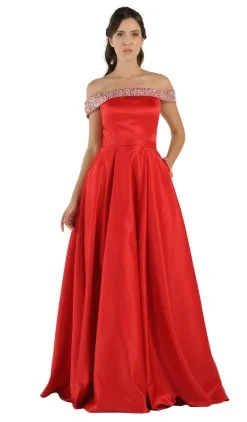 Poly USA - 8242 Bejeweled Off Shoulder Satin A-Line Gown 15 Poly USA - 8242 Bejeweled Off Shoulder Satin A-Line Gown -Hot Sale WEDDING Store poly usa 8242 bejeweled off shoulder satin a line gown special occasion dress xs red 6102592553017
