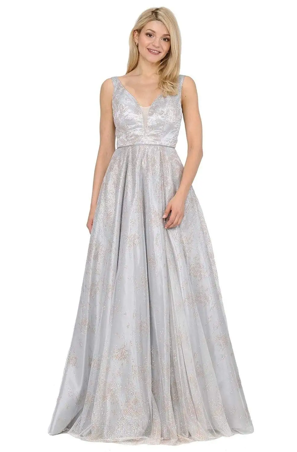 Poly USA - 8338 Glitter Embellished Long A-Line Dress 1 Poly USA - 8338 Glitter Embellished Long A-Line Dress