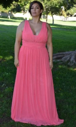 Poly USA 8408W - Sleeveless Plunging V-neck Evening Gown