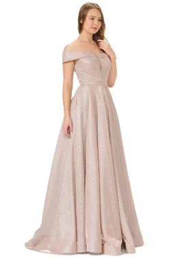 Poly USA - 8464 Off Shoulder Sparkle Glitter A-Line Gown -Hot Sale WEDDING Store poly usa 8464 off shoulder sparkle glitter a line gown bridesmaid dresses xs rose 13414452789331