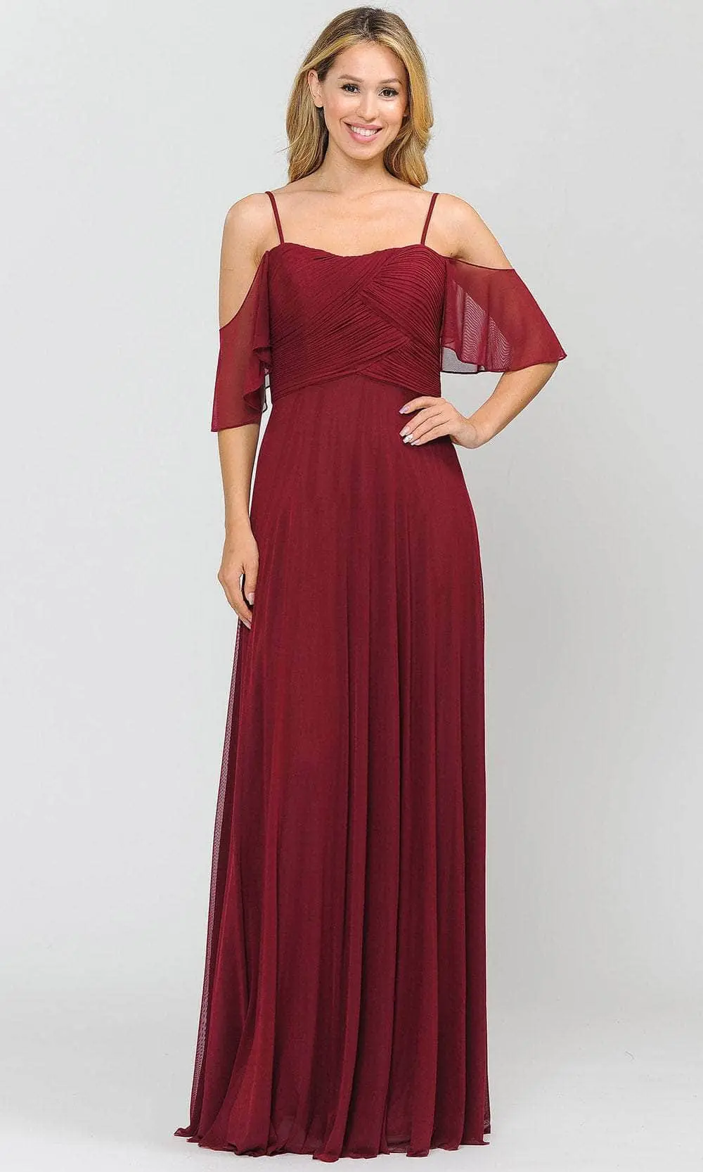 Poly USA 8552 - Flutter Sleeves Flowy Formal Dress 1 Poly USA 8552 - Flutter Sleeves Flowy Formal Dress