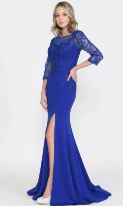 Poly USA 8564 - Illusion Quarter Sleeved Formal Dress -Hot Sale WEDDING Store poly usa 8564 illusion quarter sleeved formal dress mother of the bride dresess 29944638308435