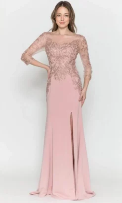Poly USA 8564 - Illusion Quarter Sleeved Formal Dress -Hot Sale WEDDING Store poly usa 8564 illusion quarter sleeved formal dress mother of the bride dresess xs mauve 29944637653075