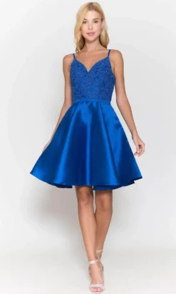 Poly USA 8694 - Embroidered V-Neck Short Dress With Pocket -Hot Sale WEDDING Store poly usa 8694 embroidered v neck short dress with pocket cocktail dresses 29919220269139