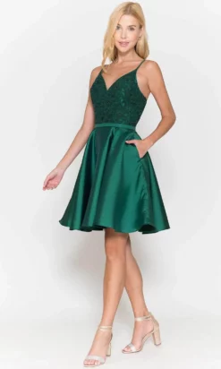 Poly USA 8694 - Embroidered V-Neck Short Dress With Pocket -Hot Sale WEDDING Store poly usa 8694 embroidered v neck short dress with pocket cocktail dresses 29919220432979