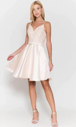 Poly USA 8694 - Embroidered V-Neck Short Dress With Pocket -Hot Sale WEDDING Store poly usa 8694 embroidered v neck short dress with pocket cocktail dresses 29919220564051