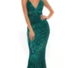 Portia And Scarlett GLISTEN - Plunging Back Sheath Prom Dress