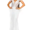 Portia And Scarlett - PS1910 Plunging V Neck Fringe Mermaid Dress
