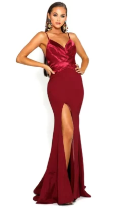 Portia And Scarlett - PS1912 V Neck High Slit Long Train Mermaid Gown -Hot Sale WEDDING Store portia and scarlett ps1912 v neck high slit long train mermaid gown prom dresses 0 deep red 14769419878483