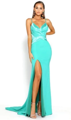Portia And Scarlett - PS1912 V Neck High Slit Long Train Mermaid Gown -Hot Sale WEDDING Store portia and scarlett ps1912 v neck high slit long train mermaid gown prom dresses 0 turquoise 14769420304467