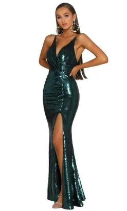 Portia And Scarlett - PS1917 Sleeveless V-Neck High Slit Glitter Gown -Hot Sale WEDDING Store portia and scarlett ps1917 sleeveless v neck high slit glitter gown prom dresses 0 emerald 28125632397395