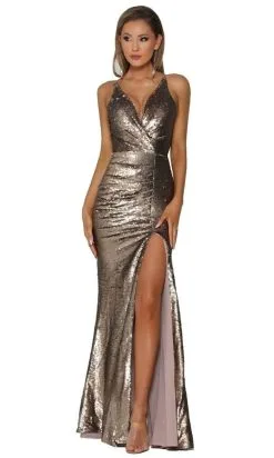 Portia And Scarlett - PS1917 Sleeveless V-Neck High Slit Glitter Gown -Hot Sale WEDDING Store portia and scarlett ps1917 sleeveless v neck high slit glitter gown prom dresses 0 gold 28124420046931