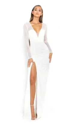 Portia And Scarlett - PS1981 Long Sleeves Plunging V Neck Gown
