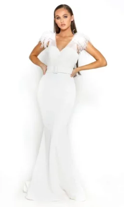 Portia And Scarlett - PS1984 Plunging V Neck Fringe Gown