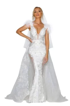 Portia And Scarlett - PS1986S Embroidered Deep V-Neck Trumpet Dress -Hot Sale WEDDING Store portia and scarlett ps1986s embroidered deep v neck trumpet dress wedding dresses 0 ivory 14589053534291