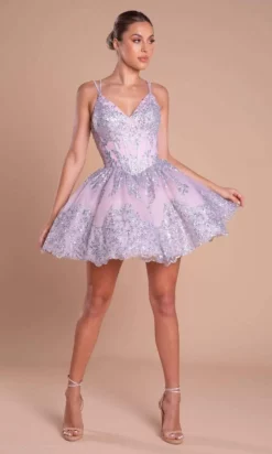 Portia And Scarlett - PS21008 Glitter Accented Short A-Line Dress
