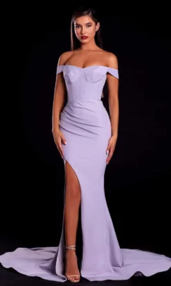 Portia And Scarlett - PS21045 Off Shoulder Bustier Fitted Slit Gown